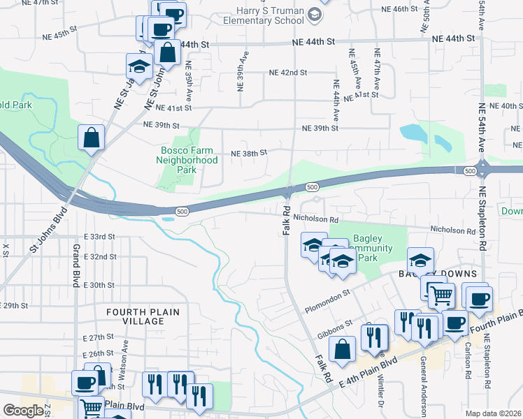 map of restaurants, bars, coffee shops, grocery stores, and more near 3800 Nicholson Road in Vancouver