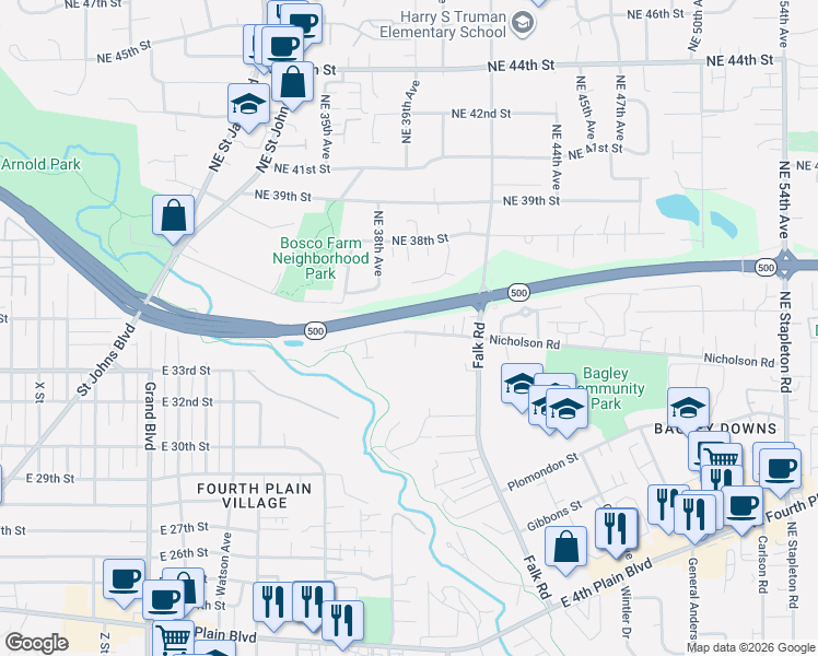 map of restaurants, bars, coffee shops, grocery stores, and more near 3800 Nicholson Road in Vancouver