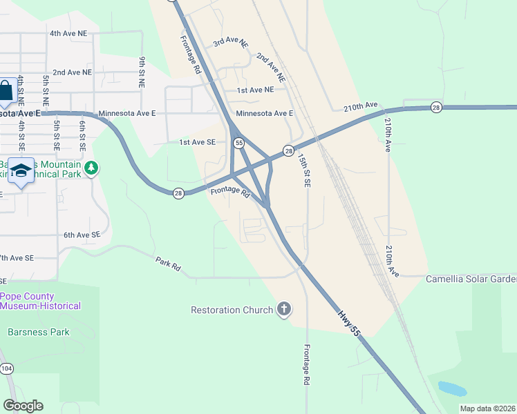 map of restaurants, bars, coffee shops, grocery stores, and more near 310 15th Street Southeast in Glenwood
