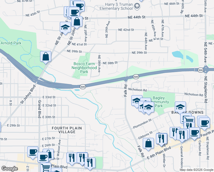 map of restaurants, bars, coffee shops, grocery stores, and more near 3800 Nicholson Road in Vancouver