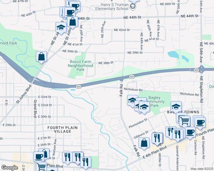map of restaurants, bars, coffee shops, grocery stores, and more near 3800 Nicholson Road in Vancouver