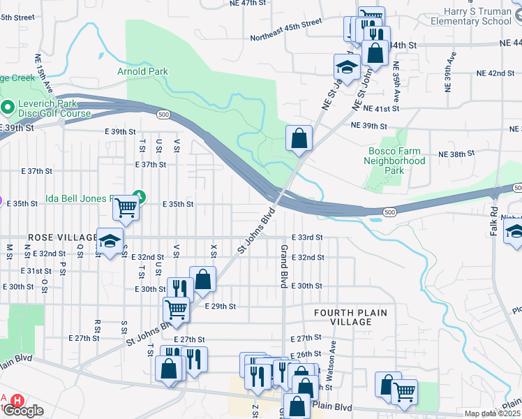 map of restaurants, bars, coffee shops, grocery stores, and more near 2615 East 35th Street in Vancouver