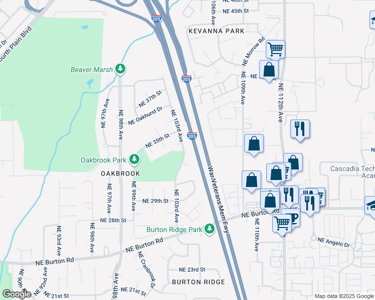 map of restaurants, bars, coffee shops, grocery stores, and more near 3309 Northeast 103rd Avenue in Vancouver