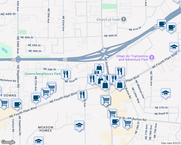 map of restaurants, bars, coffee shops, grocery stores, and more near 6926 Northeast Fourth Plain Boulevard in Vancouver