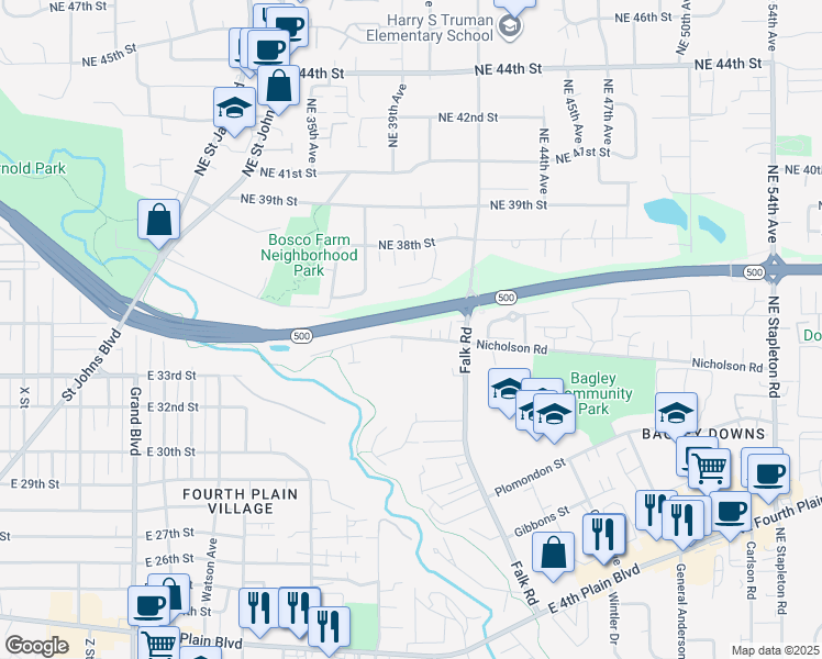 map of restaurants, bars, coffee shops, grocery stores, and more near 3800 Nicholson Road in Vancouver