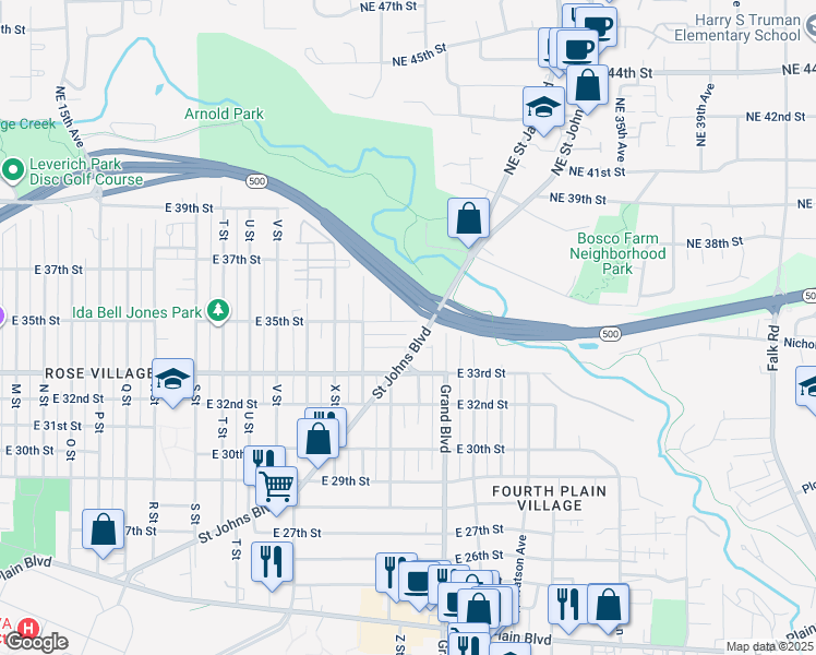 map of restaurants, bars, coffee shops, grocery stores, and more near 2615 East 35th Street in Vancouver