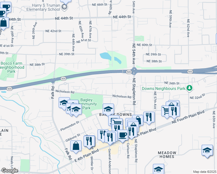 map of restaurants, bars, coffee shops, grocery stores, and more near 5001 Northeast 34th Street in Vancouver