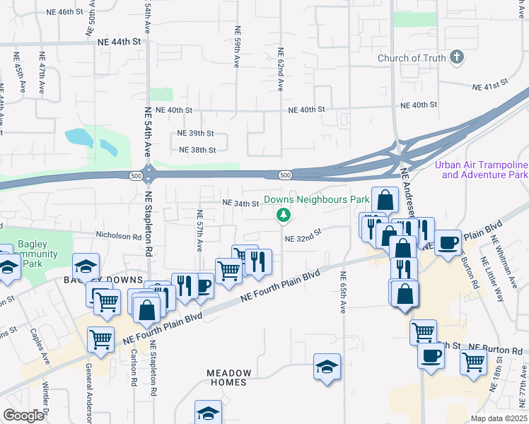 map of restaurants, bars, coffee shops, grocery stores, and more near 6015 Northeast 34th Street in Vancouver