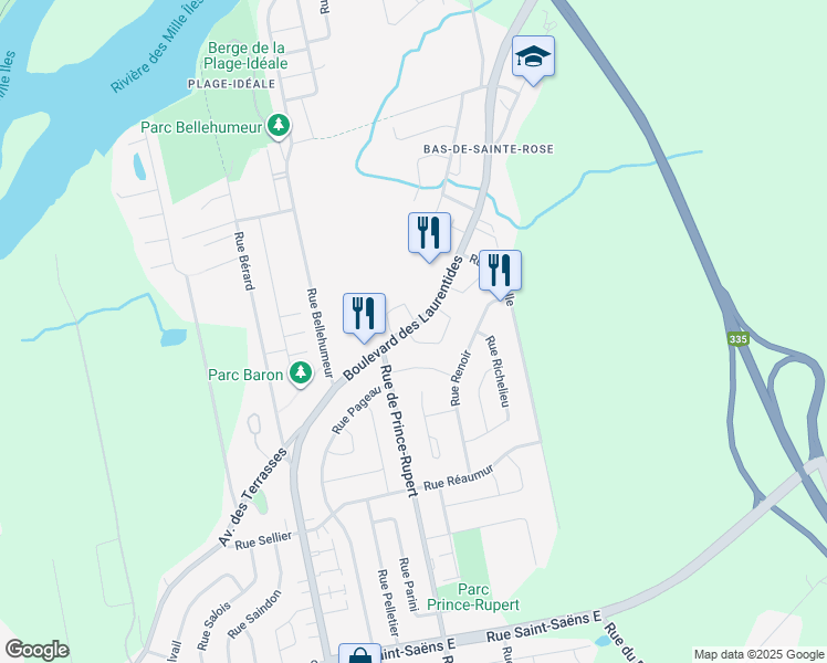 map of restaurants, bars, coffee shops, grocery stores, and more near 505 Rue Rémillard in Laval