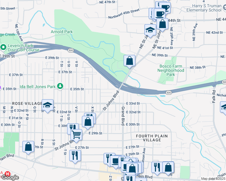 map of restaurants, bars, coffee shops, grocery stores, and more near 2615 East 35th Street in Vancouver
