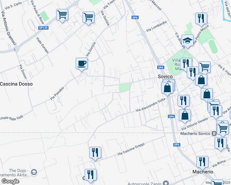 map of restaurants, bars, coffee shops, grocery stores, and more near 10 Via G. Matteotti in Sovico