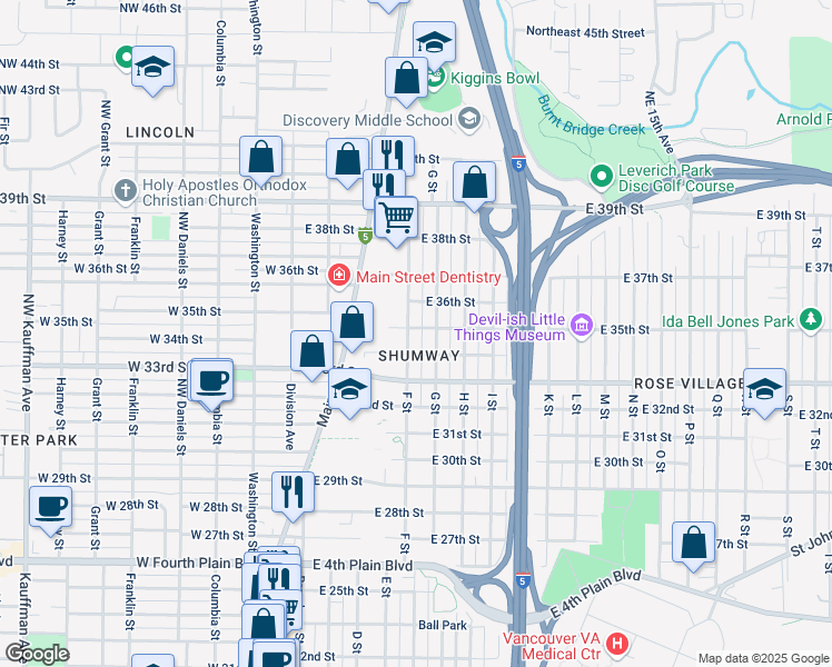 map of restaurants, bars, coffee shops, grocery stores, and more near in Vancouver