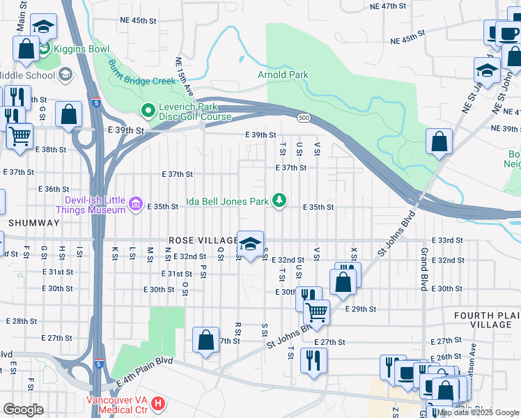 map of restaurants, bars, coffee shops, grocery stores, and more near 3318 S Street in Vancouver