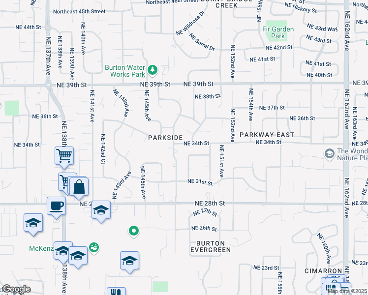 map of restaurants, bars, coffee shops, grocery stores, and more near 14805 Northeast 34th Street in Vancouver