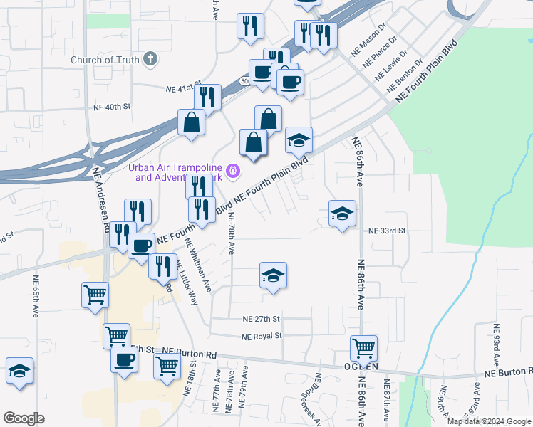 map of restaurants, bars, coffee shops, grocery stores, and more near 3305 Northeast 79th Avenue in Vancouver