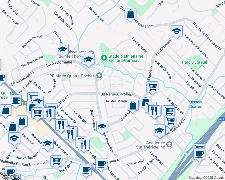 map of restaurants, bars, coffee shops, grocery stores, and more near 681 Rue Jacques-Lavigne in Sainte-Thérèse