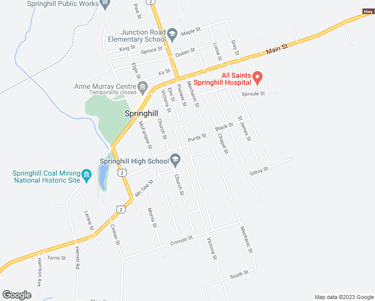 map of restaurants, bars, coffee shops, grocery stores, and more near 55 Elm Street in Springhill