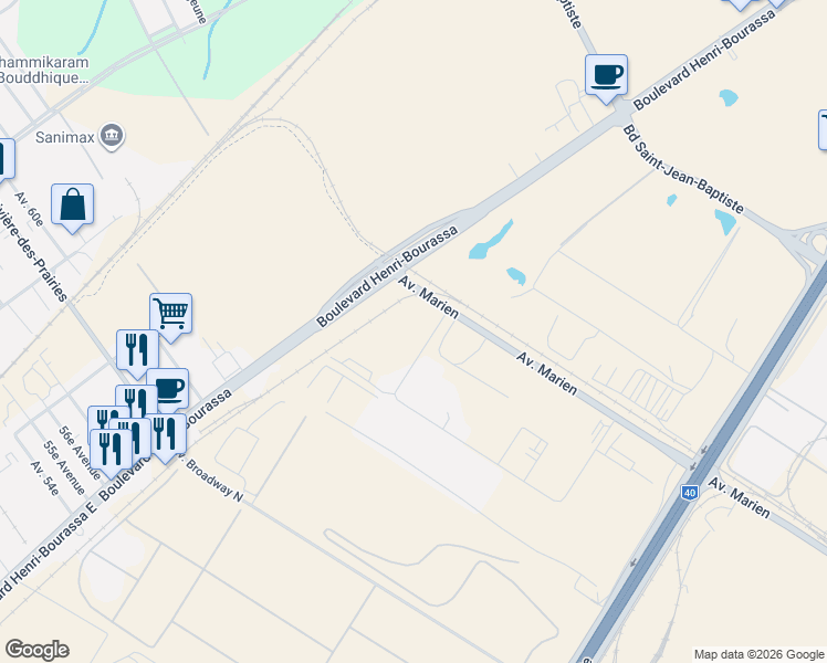 map of restaurants, bars, coffee shops, grocery stores, and more near 8800 Place Marien in Montréal-Est