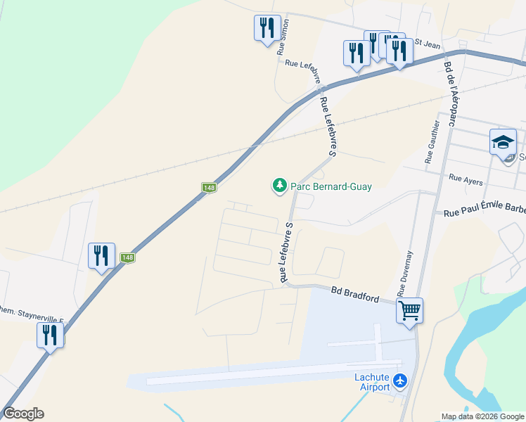 map of restaurants, bars, coffee shops, grocery stores, and more near 156 Rue du Grenoble in Lachute