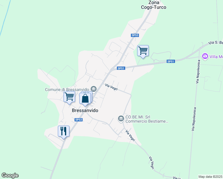 map of restaurants, bars, coffee shops, grocery stores, and more near 10 Via Vegri in Bressanvido