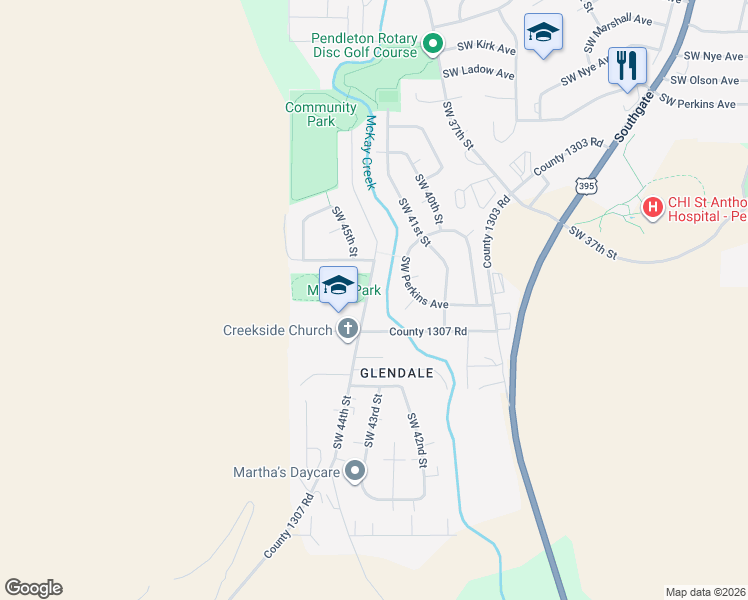 map of restaurants, bars, coffee shops, grocery stores, and more near 1536 Southwest 44th Street in Pendleton