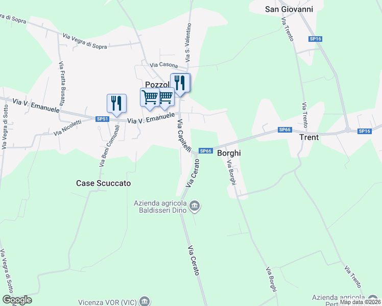 map of restaurants, bars, coffee shops, grocery stores, and more near 14 Via Capitelli in Pozzoleone