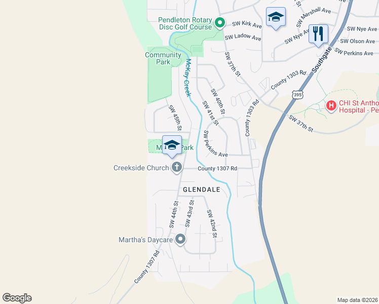 map of restaurants, bars, coffee shops, grocery stores, and more near 1536 Southwest 44th Street in Pendleton