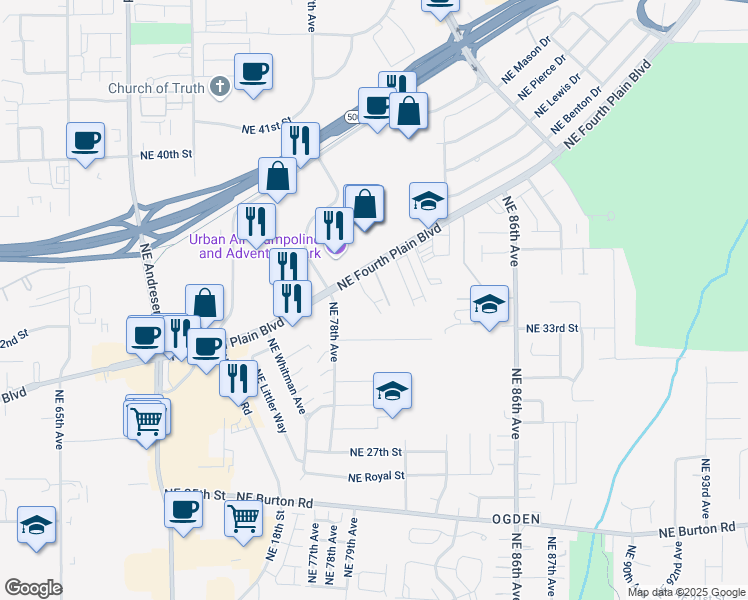 map of restaurants, bars, coffee shops, grocery stores, and more near 7823 Northeast Fourth Plain Boulevard in Vancouver