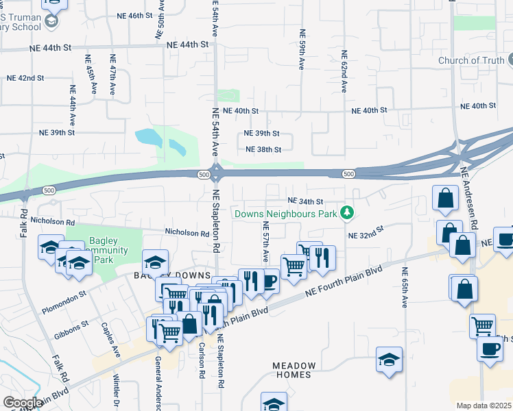 map of restaurants, bars, coffee shops, grocery stores, and more near 3340 Northeast 57th Avenue in Vancouver