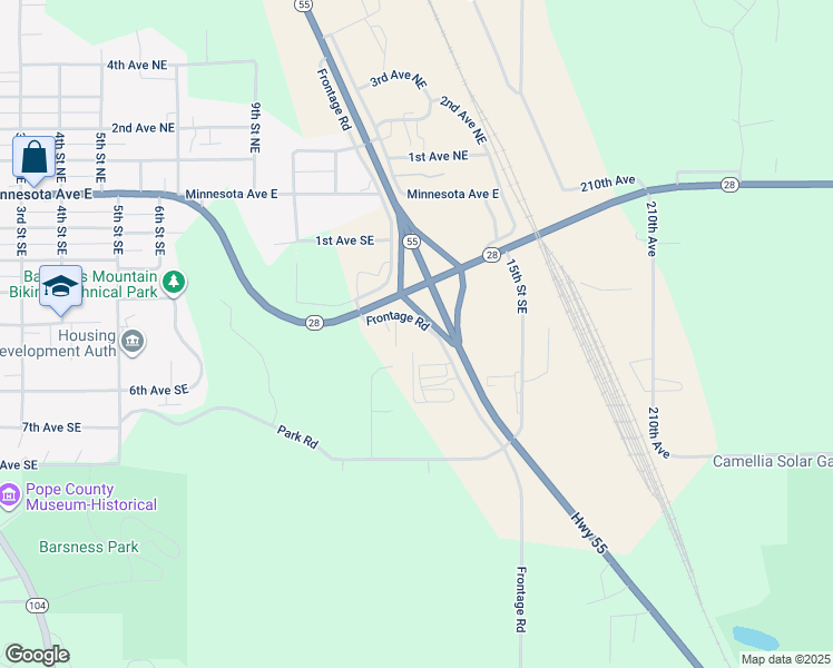 map of restaurants, bars, coffee shops, grocery stores, and more near 420 County Road 21 South in Glenwood
