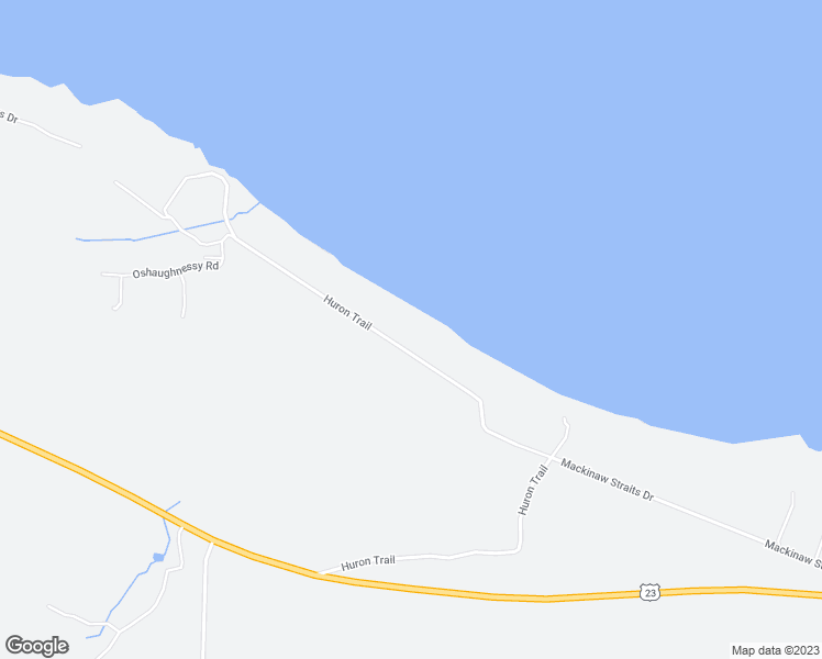 map of restaurants, bars, coffee shops, grocery stores, and more near 10865 Huron Trail in Cheboygan