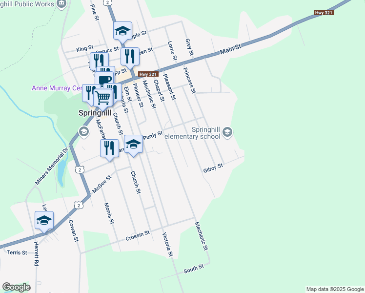 map of restaurants, bars, coffee shops, grocery stores, and more near 57 Chapel Street in Springhill