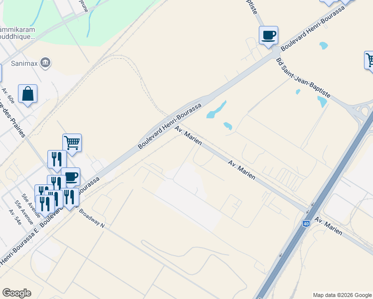 map of restaurants, bars, coffee shops, grocery stores, and more near 8800 Place Marien in Montréal-Est