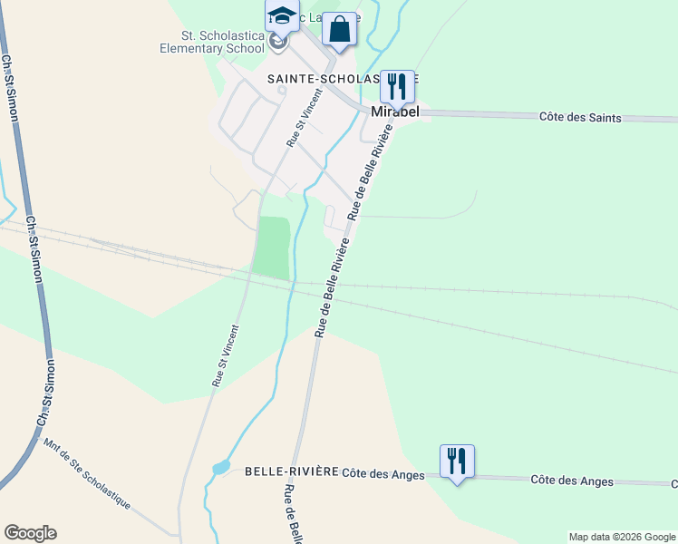 map of restaurants, bars, coffee shops, grocery stores, and more near 9587 Rue de Belle Rivière in Mirabel