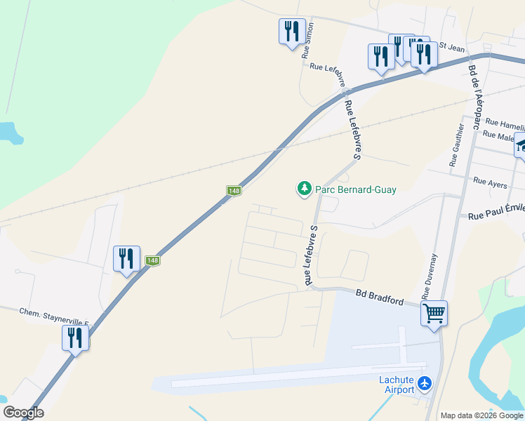 map of restaurants, bars, coffee shops, grocery stores, and more near 188 Rue du Grenoble in Lachute