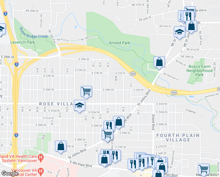 map of restaurants, bars, coffee shops, grocery stores, and more near 3414 W Street in Vancouver