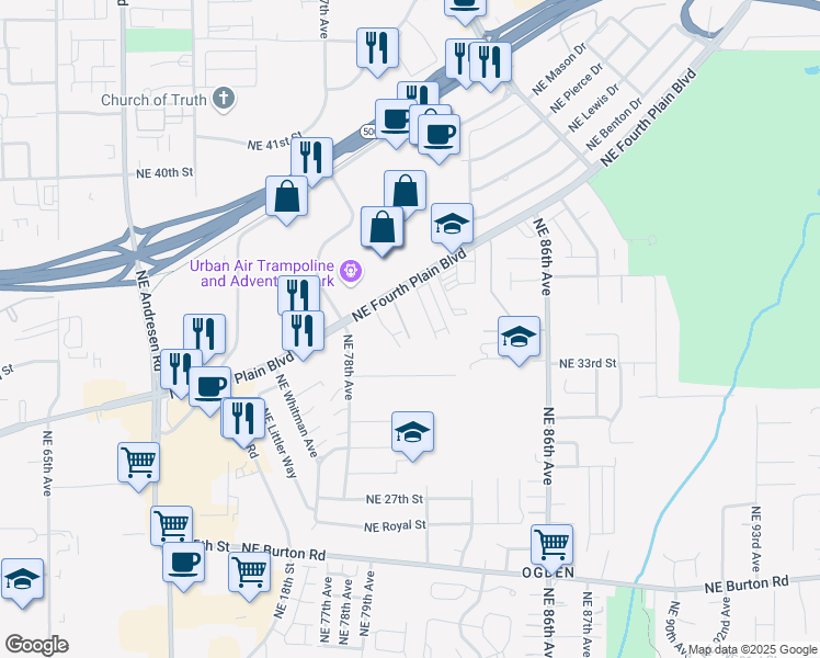 map of restaurants, bars, coffee shops, grocery stores, and more near 3305 Northeast 79th Avenue in Vancouver