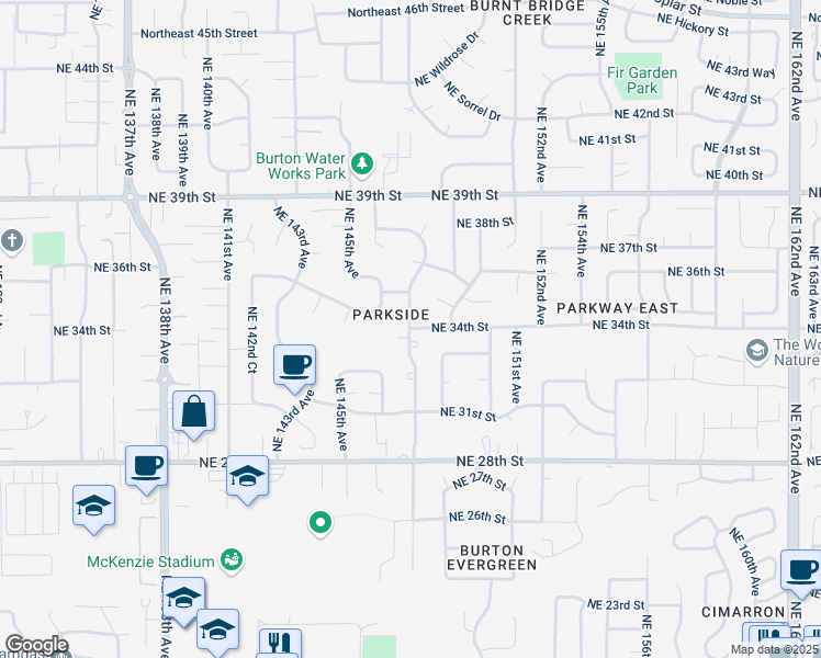 map of restaurants, bars, coffee shops, grocery stores, and more near 14805 NE 34th St in Vancouver