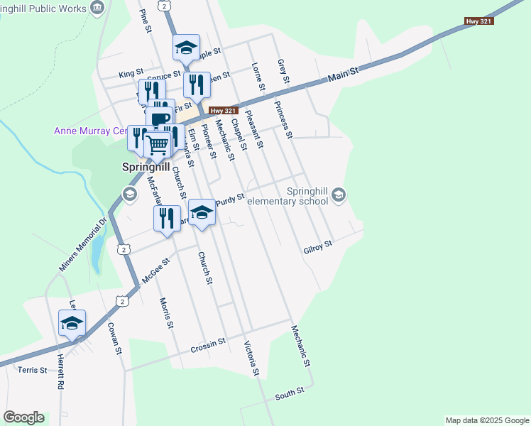 map of restaurants, bars, coffee shops, grocery stores, and more near 57 Chapel Street in Springhill