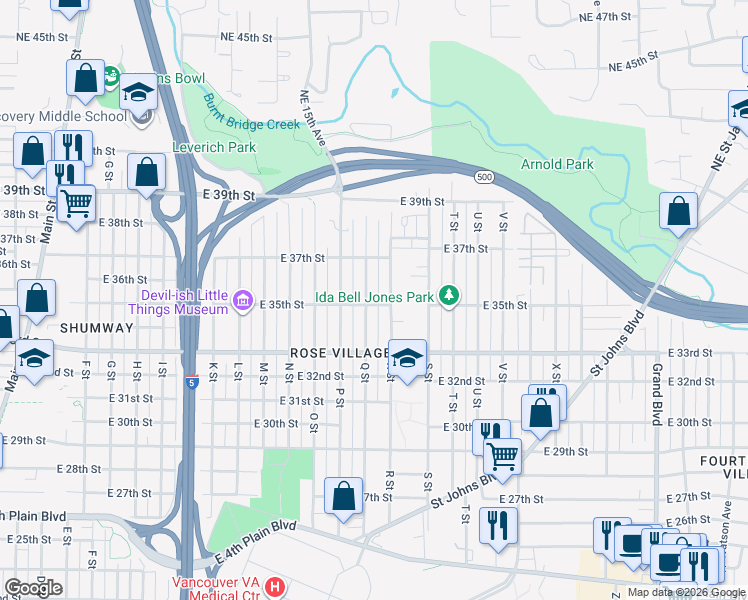 map of restaurants, bars, coffee shops, grocery stores, and more near 1712 East 35th Street in Vancouver