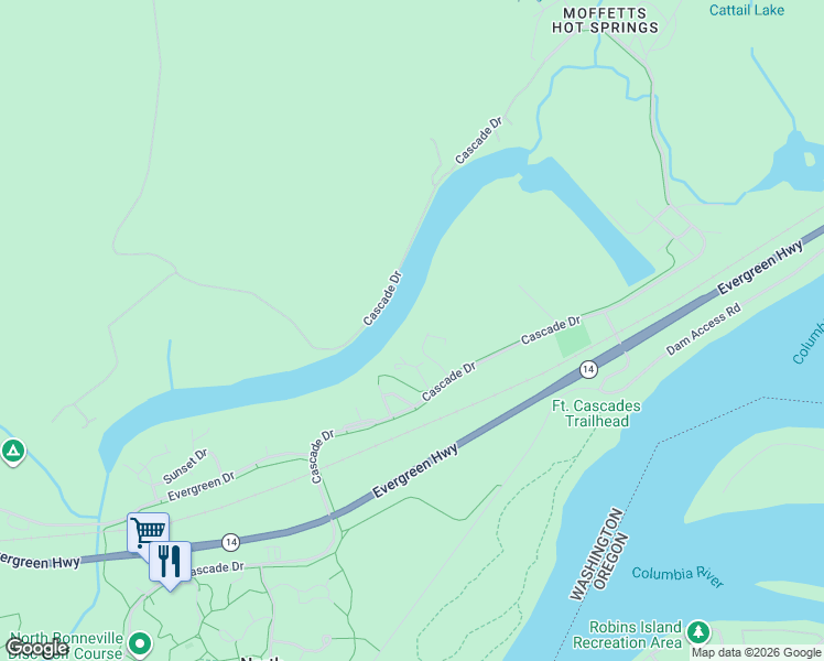 map of restaurants, bars, coffee shops, grocery stores, and more near 2020 Greenleaf Drive in North Bonneville