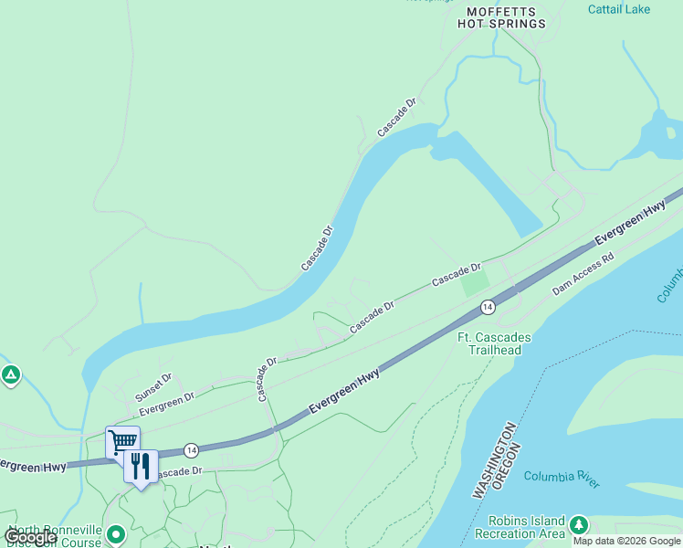 map of restaurants, bars, coffee shops, grocery stores, and more near 2020 Greenleaf Drive in North Bonneville