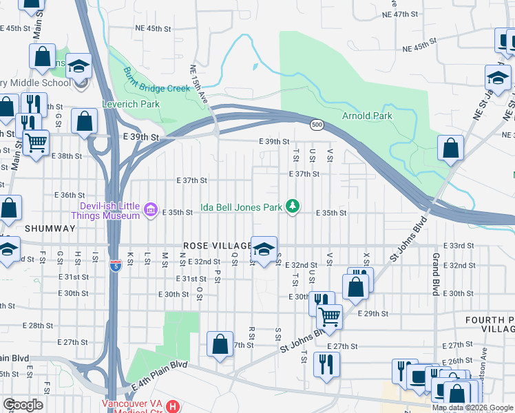 map of restaurants, bars, coffee shops, grocery stores, and more near 3507 R Street in Vancouver