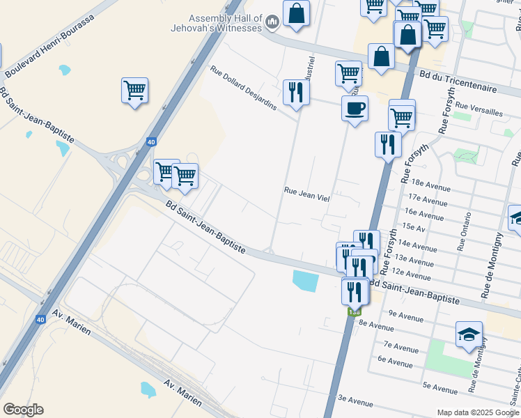 map of restaurants, bars, coffee shops, grocery stores, and more near 3785 Rue François Bricault in Montreal