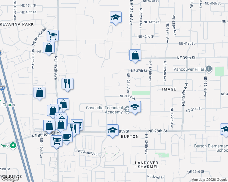 map of restaurants, bars, coffee shops, grocery stores, and more near 11917 Northeast 35th Circle in Vancouver