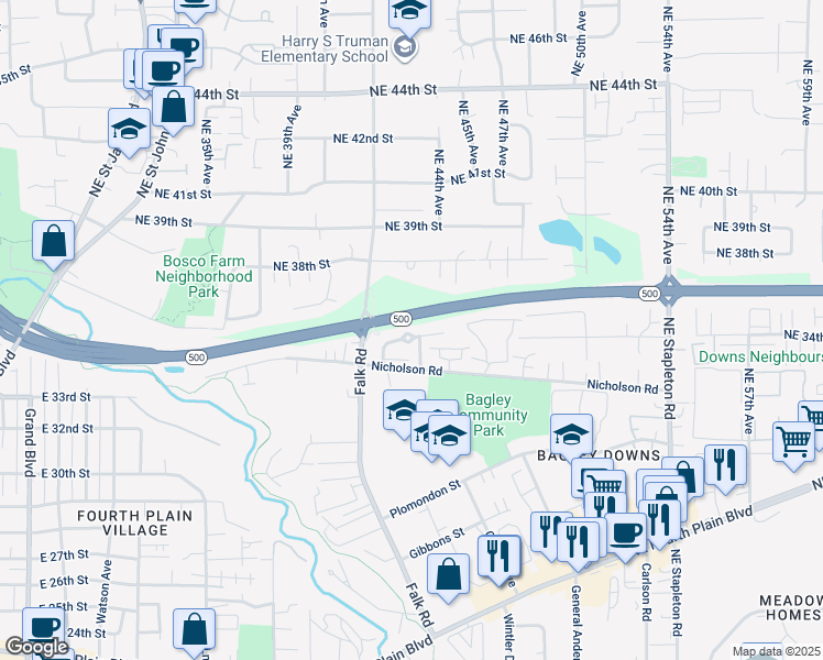 map of restaurants, bars, coffee shops, grocery stores, and more near 4228 Northeast 34th Way in Vancouver