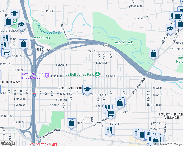 map of restaurants, bars, coffee shops, grocery stores, and more near 3318 S Street in Vancouver