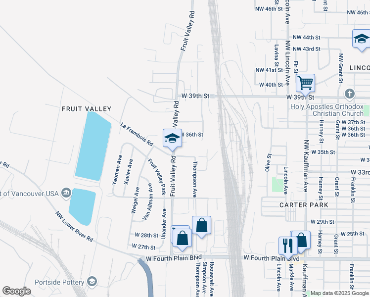 map of restaurants, bars, coffee shops, grocery stores, and more near 1900 West 34th Street in Vancouver