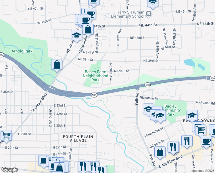 map of restaurants, bars, coffee shops, grocery stores, and more near 3701 Northeast 35th Street in Vancouver