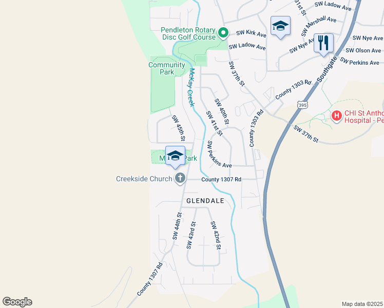 map of restaurants, bars, coffee shops, grocery stores, and more near 1539 Southwest 44th Street in Pendleton